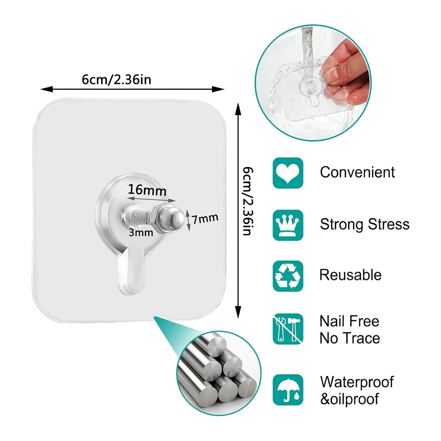 Pack of 10pcs Transparent Kitchen Bathroom Screw Hook Hanger