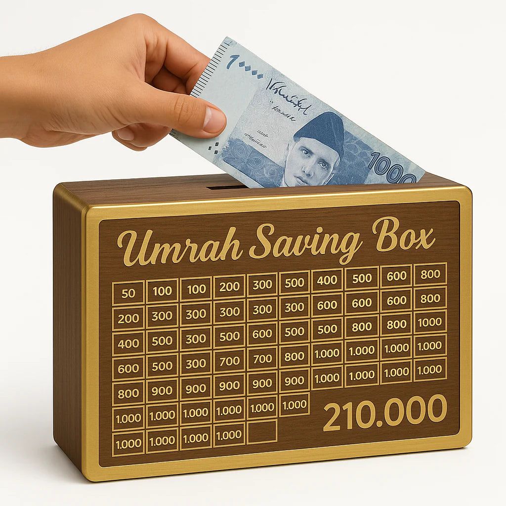 Umrah Saving Box - Wooden Umrah Saving Box - 280 Days Savings Plan