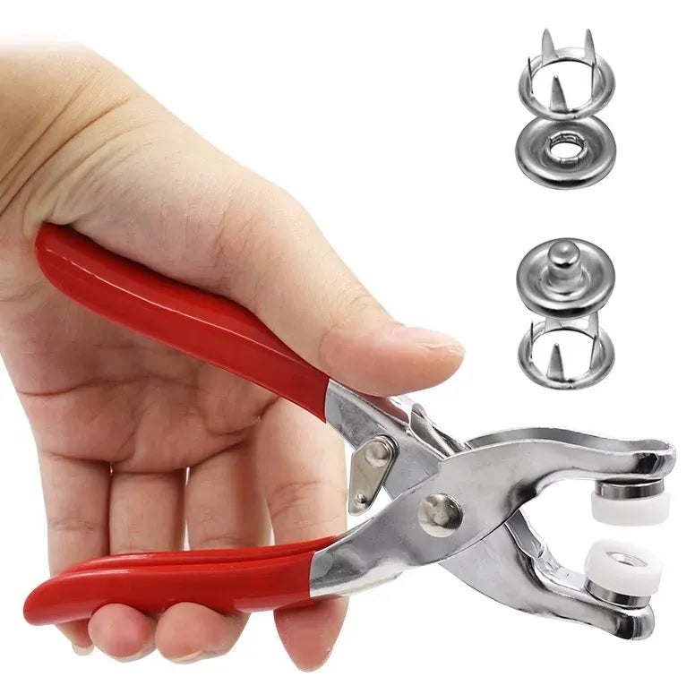 Stainless Steel Metal Button Plier with Lock and 50 Buttons