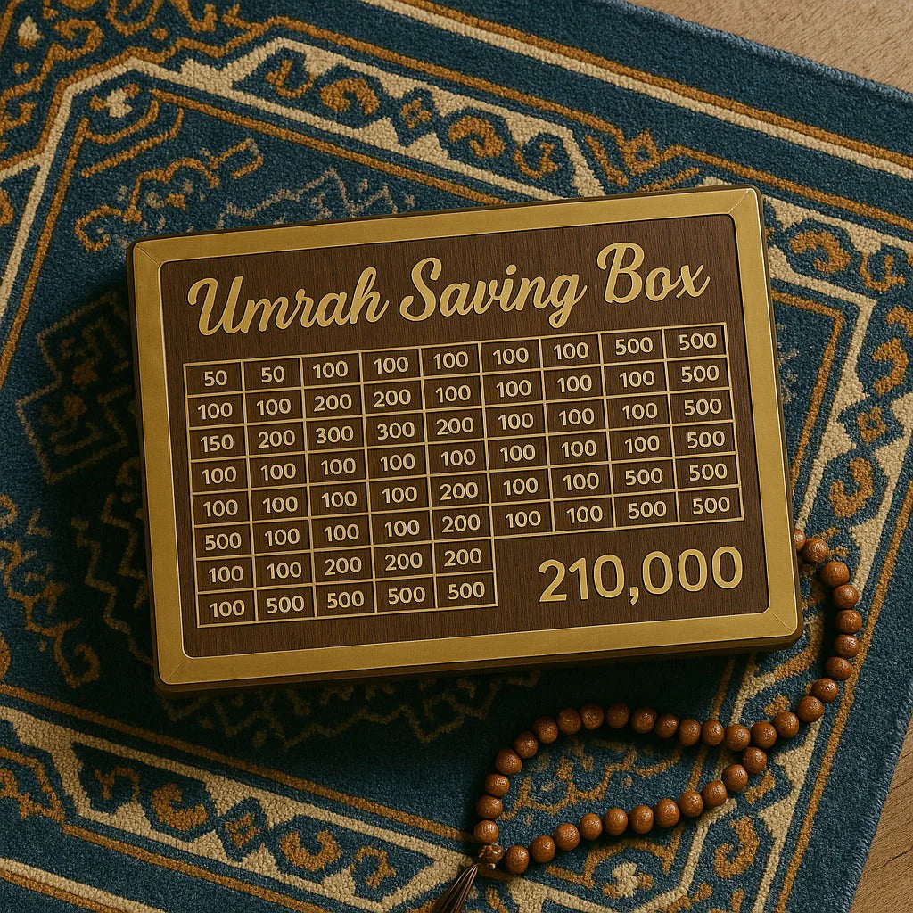 Umrah Saving Box - Wooden Umrah Saving Box - 280 Days Savings Plan