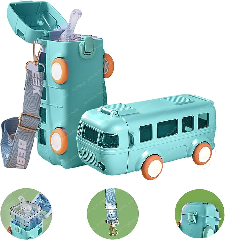 Portable Bus Water Bottle with Straw & Strap