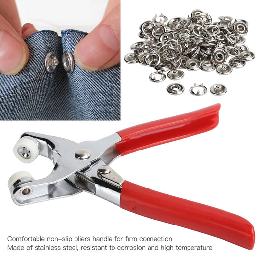 Stainless Steel Metal Button Plier with Lock and 50 Buttons