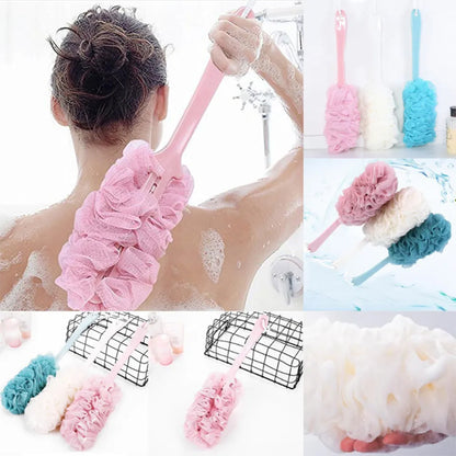 8” Long Curved Bath Sponge with Handle Brush