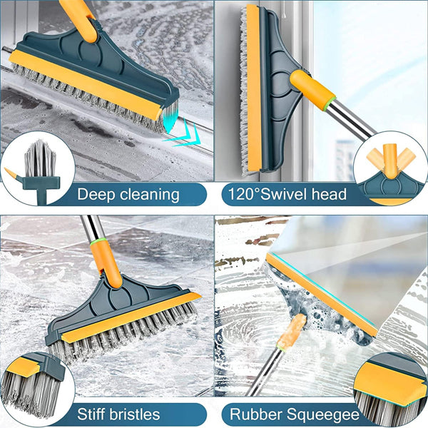 Multi-Function Cleaning Brush with Wiper| Double Sided Scrubber Brush with Long Handle Viper Brush