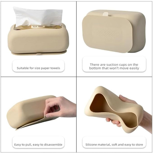 Silicone Tissue Holder with Suction Cup – Foldable, Punch-Free Napkin Box for Bathroom & Kitchen