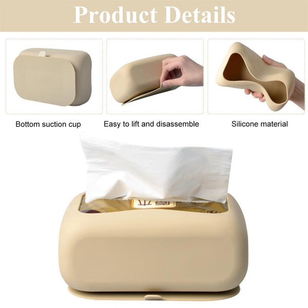 Silicone Tissue Holder with Suction Cup – Foldable, Punch-Free Napkin Box for Bathroom & Kitchen