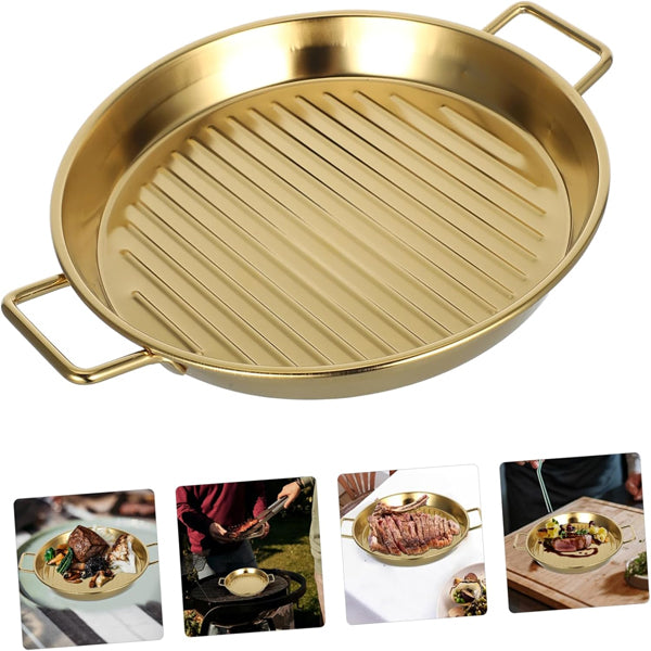 Golden Stainless steel Round Dinner plate Double Ears Design
