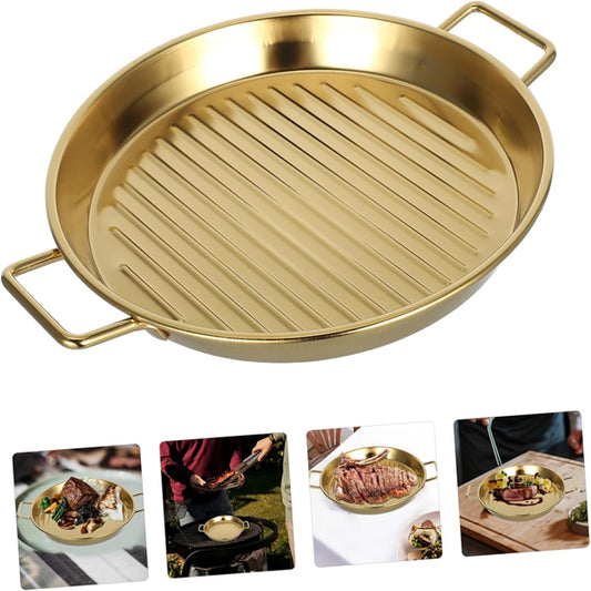 Golden Stainless steel Round Dinner plate Double Ears Design