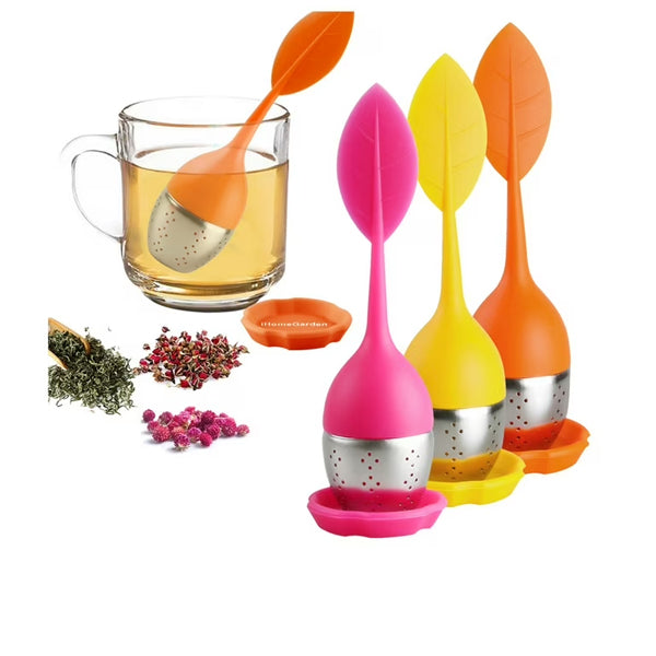 Silicone Handle Stainless Steel Strainer Drip Tray Included - Loose Tea Steeper - Best Tea Infuser For Loose Leaf Or Herbal Tea