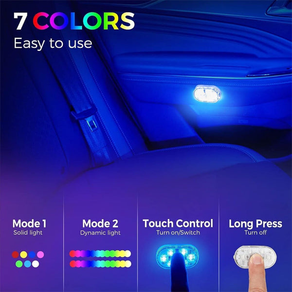 LED Touch Light Mini Wireless Car Interior Lighting Auto Roof Ceiling Reading Lamp for Door Foot Trunk Storage Box USB Charging