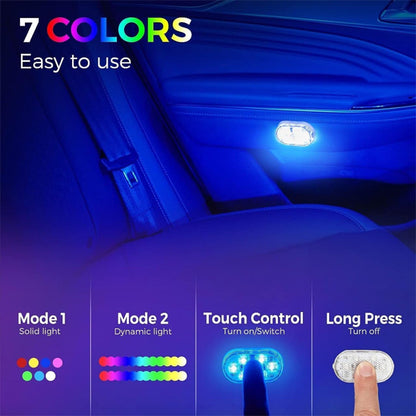 LED Touch Light Mini Wireless Car Interior Lighting Auto Roof Ceiling Reading Lamp for Door Foot Trunk Storage Box USB Charging
