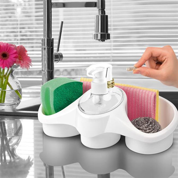 3 In 1 Soap Dispenser And Sponge Holder Soap Pump Kitchen Organizer