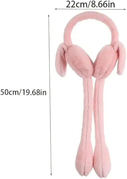 Cute Bunny Plush Ear Warmer Scarf – Squeeze-to-Move Rabbit Earmuffs (Winter Soft Fur)