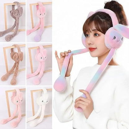 Cute Bunny Plush Ear Warmer Scarf – Squeeze-to-Move Rabbit Earmuffs (Winter Soft Fur)