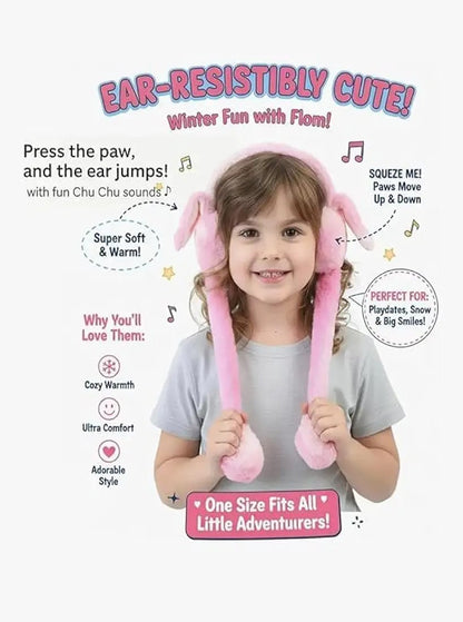 Cute Bunny Plush Ear Warmer Scarf – Squeeze-to-Move Rabbit Earmuffs (Winter Soft Fur)