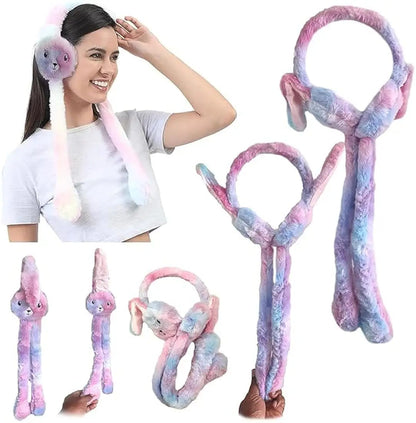 Cute Bunny Plush Ear Warmer Scarf – Squeeze-to-Move Rabbit Earmuffs (Winter Soft Fur)