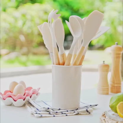 12 Pcs Silicone Cooking Spatula Utensils Wooden Handle Set