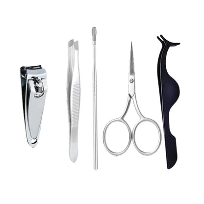 5-in-1 Professional Beauty Grooming Kit | Nail Clipper, Scissors, Tweezers, Eyebrow Razor & Eyelash Tool